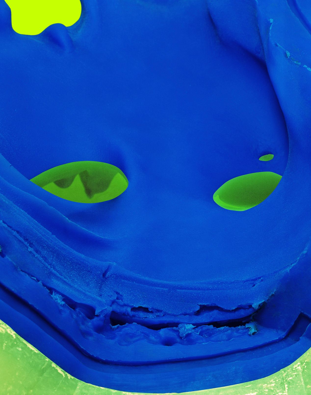 Closeup on the inside of a blue bust silicone mold, art photography, Ilona Szwarc, contemporary Los Angeles artist.